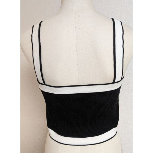 Women's CIDER Black & White Ribbed Knit Crossover Front Crop Top Sweater XL - Picture 2 of 6